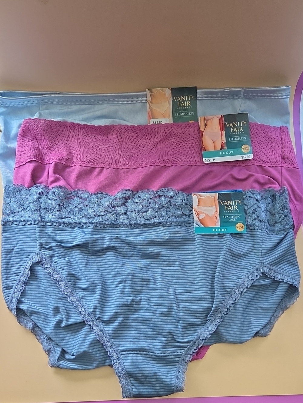 Vanity Fair Hi-Cut Panties - Set Of 3 Size 9 XXL
